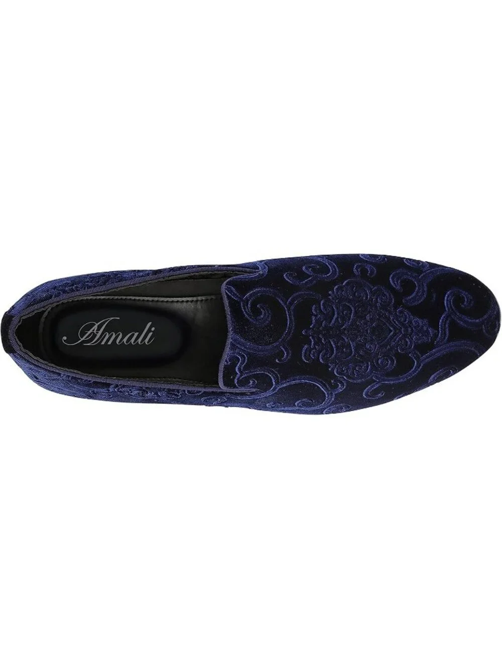 Amali Men's Navy Paisley Embossed Velvet Loafers Satin Trim Slip On Tuxedo Shoes